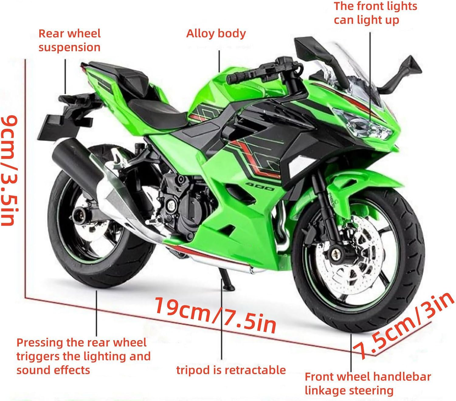 DBEIXIWEI 1/12 for Kawasaki Ninja 400 Motorcycle Model with Sound & Light Effects Alloy Memorial Motorbike Model