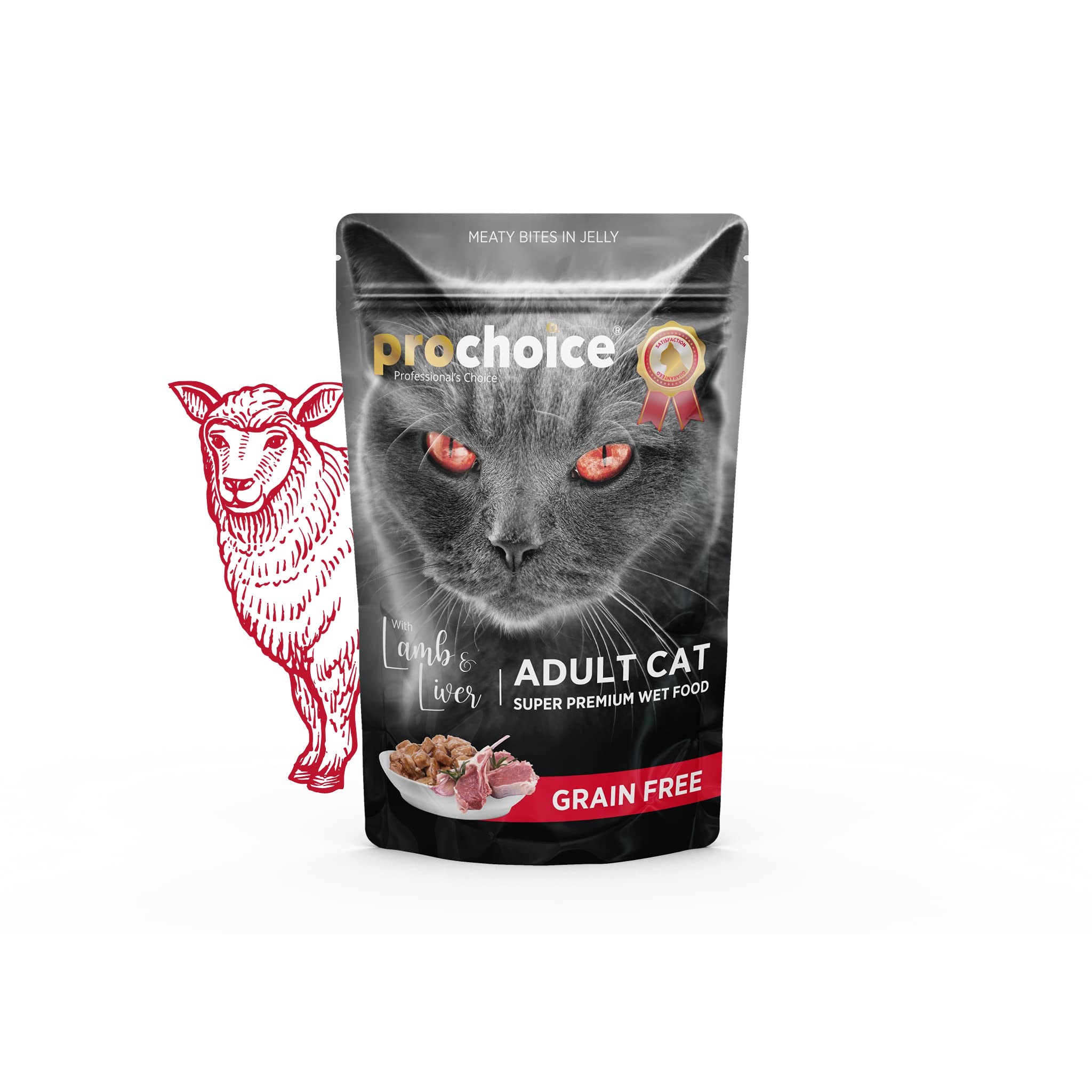 Prochoice - 85g Wet Cat Food With Lamb & Liver in Jelly For Adult Cats - 5 Pack(120pcs)