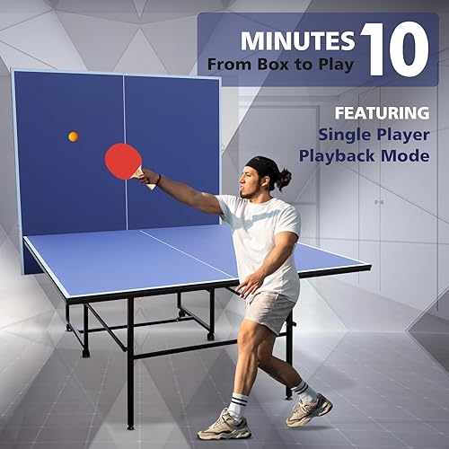 Miniatura 30 de IUNNDS Mesa de tenis de mesa portátil de 4.5/6/8/9 pies, juego de ping pong plegable para interiores con red y juego de postes, 2 paletas y 3