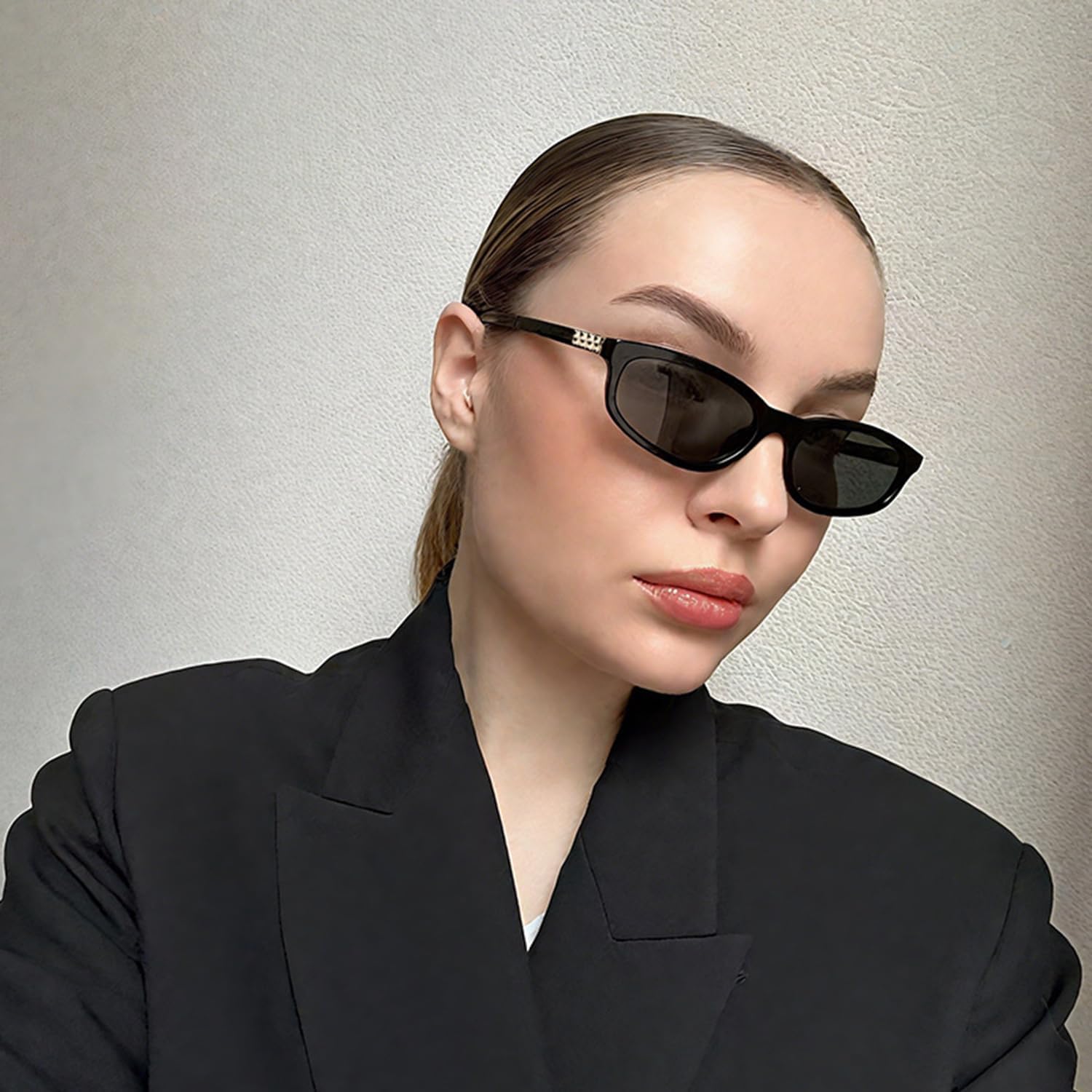 HJSTES Retro Oval Sunglasses for Women Trendy Cat Eye Sunnies Vintage Narrow 90s Y2k Designer Sun Glasses - Image 3