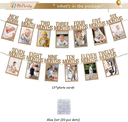 Miniatura 8 de Cartel de fotos de bebé de primer cumpleaños para recién nacidos a 12 meses, decoraciones de primer cumpleaños para niños y niñas, cartel de fotos