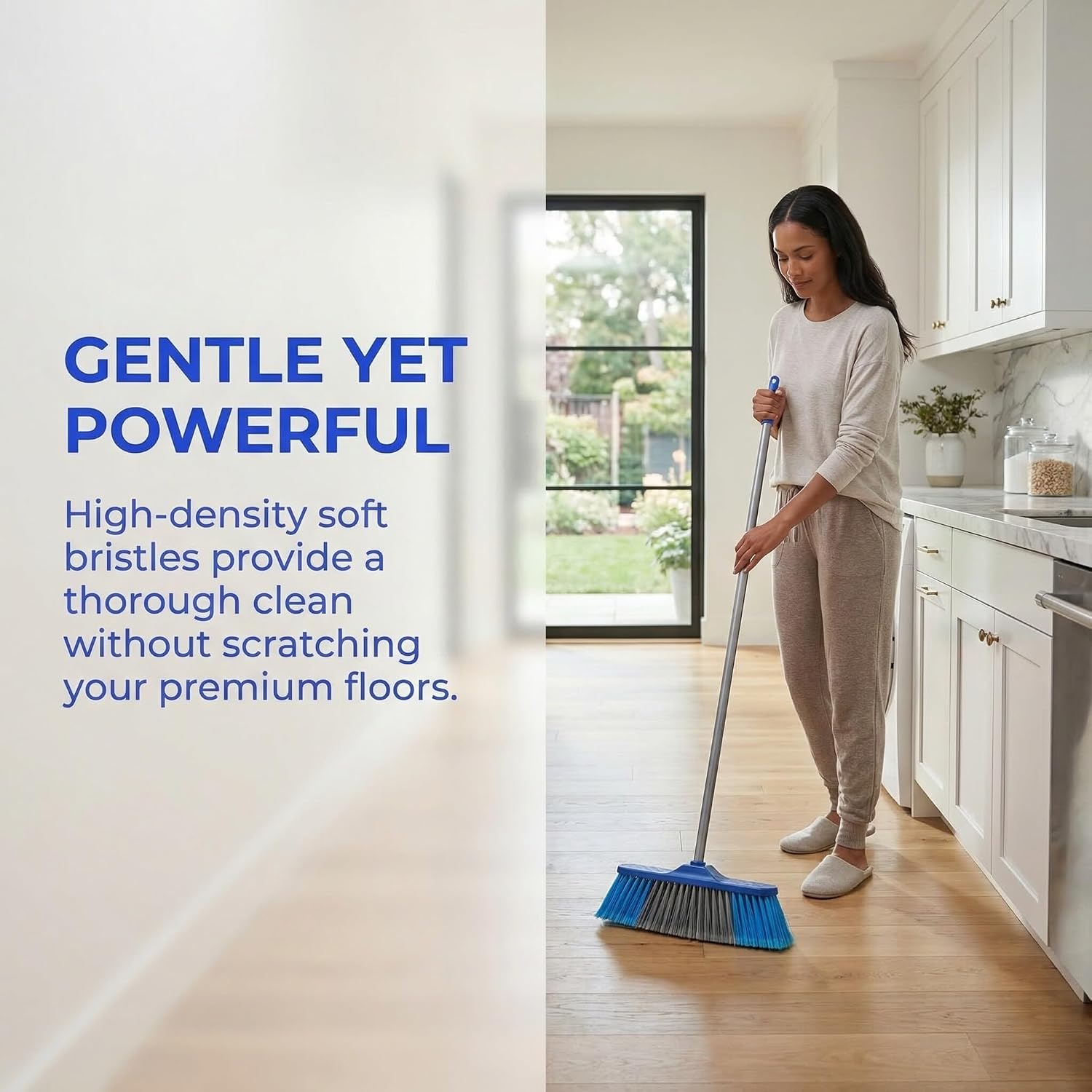 Soft Bristle Broom Head Replacement, Dark Blue Threaded Broom Refills for Household Floor Cleaning, Compatible Indoor and Outdoor Sweeping Accessory