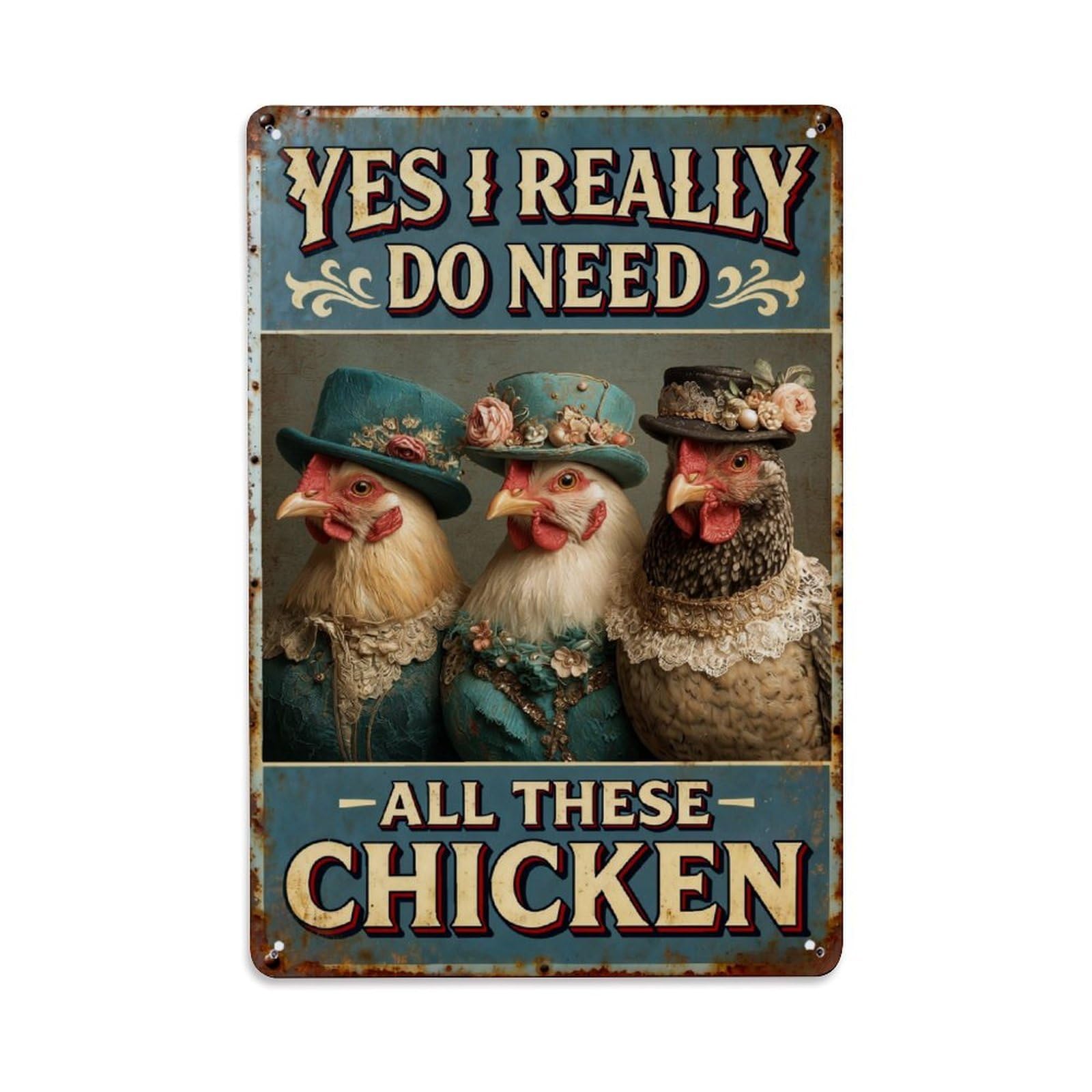 Vintage Chickens In Hats And Dresses Retro Metal Tin Sign, Vintage Decor Art Poster for Bar, Home, Man Cave, Kitchen, Laundry Room Gift 8x12Inch