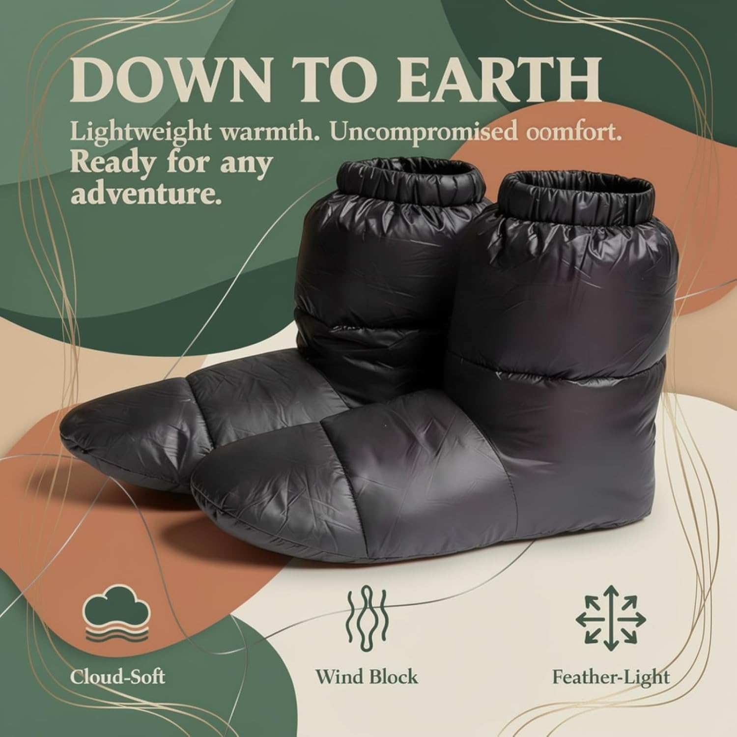 2.1 Oz Ultra-Light Down Booties For Camping, High-Top Sleeping Socks Foot Warmer, Home And Travel, Windproof, Wear Resistant