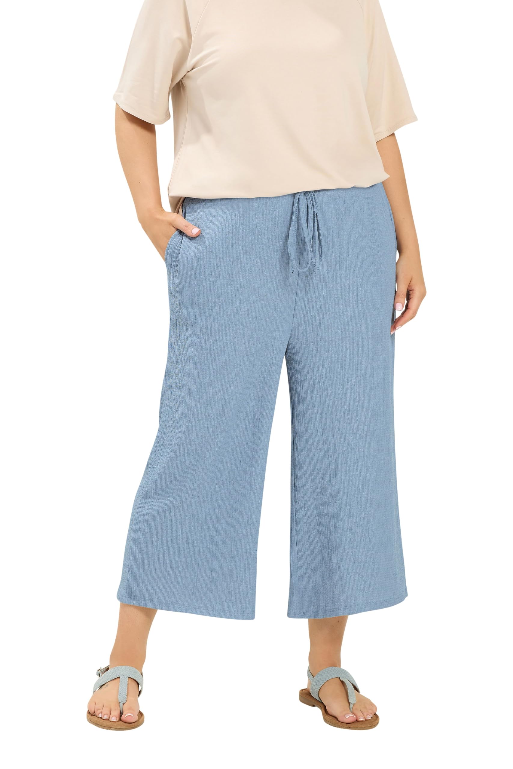 Yours Curve Light Crinkle Culottes - Women's - Plus Size Curve Blue
