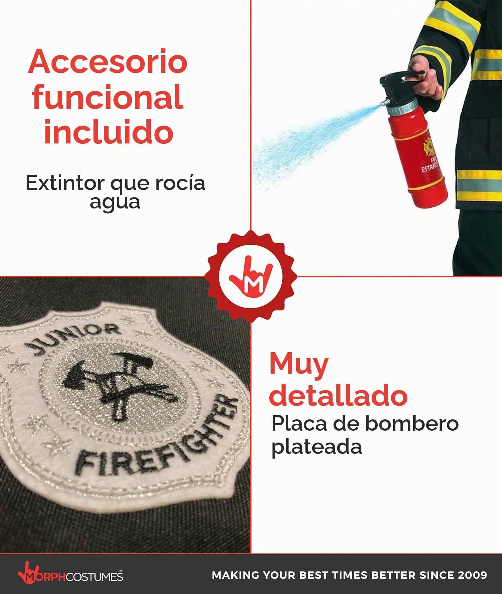 Morph - Disfraz de bombero infantil, disfraz de Halloween para niños, tallas S, M y L