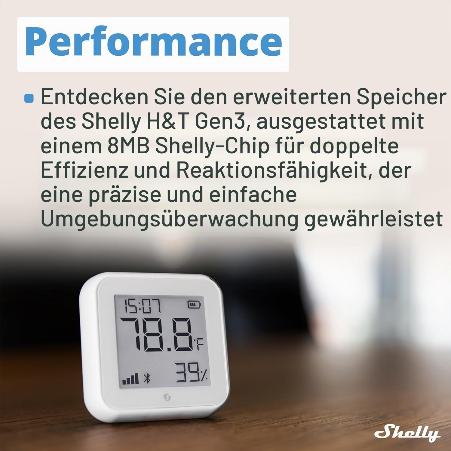 Shelly H&T Gen 3 Temperatur- und Feuchtigkeitssensoren, WLAN und Bluetooth, Hausautomatisierung, kein Hub erforderlich, lange Akkulaufzeit, Wandmontage