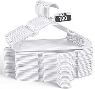 100 Pack Adult Plastic Hanger for Shirt Pants Coats Dresses Skirts Suits Jackets - Standard Thick Coat Hanger - Sturdy & Durable Design with Shoulder Grooves Hook - White