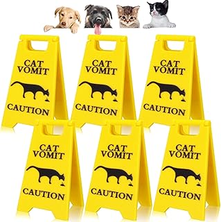 6 Pcs Dog and Cat Vomit Caution Sign 4.9 Inch 3D Printed Warning Sign Cat Funny Prank Vomit Decoration Novelty Table Floor Decor Fun Gag Gift for Pet Lovers Mini Warning Plaque for Humorous