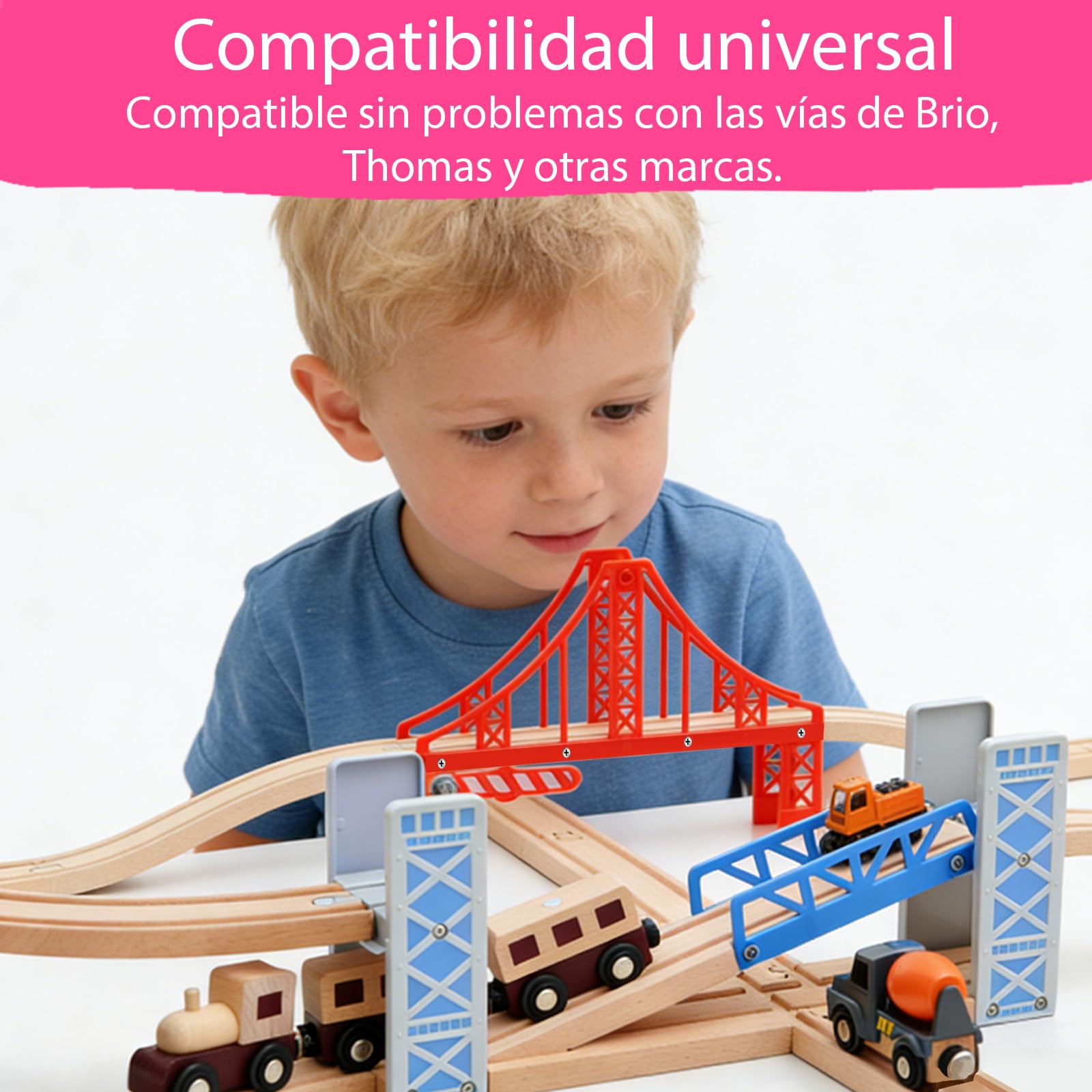 Accessori per ferrovia in legno, per ferrovia in legno, giocattolo per treno per bambini, compatibile con altri ponti ferrovia in legno, per i più piccoli di 3 primavera (ponte di giunzione)