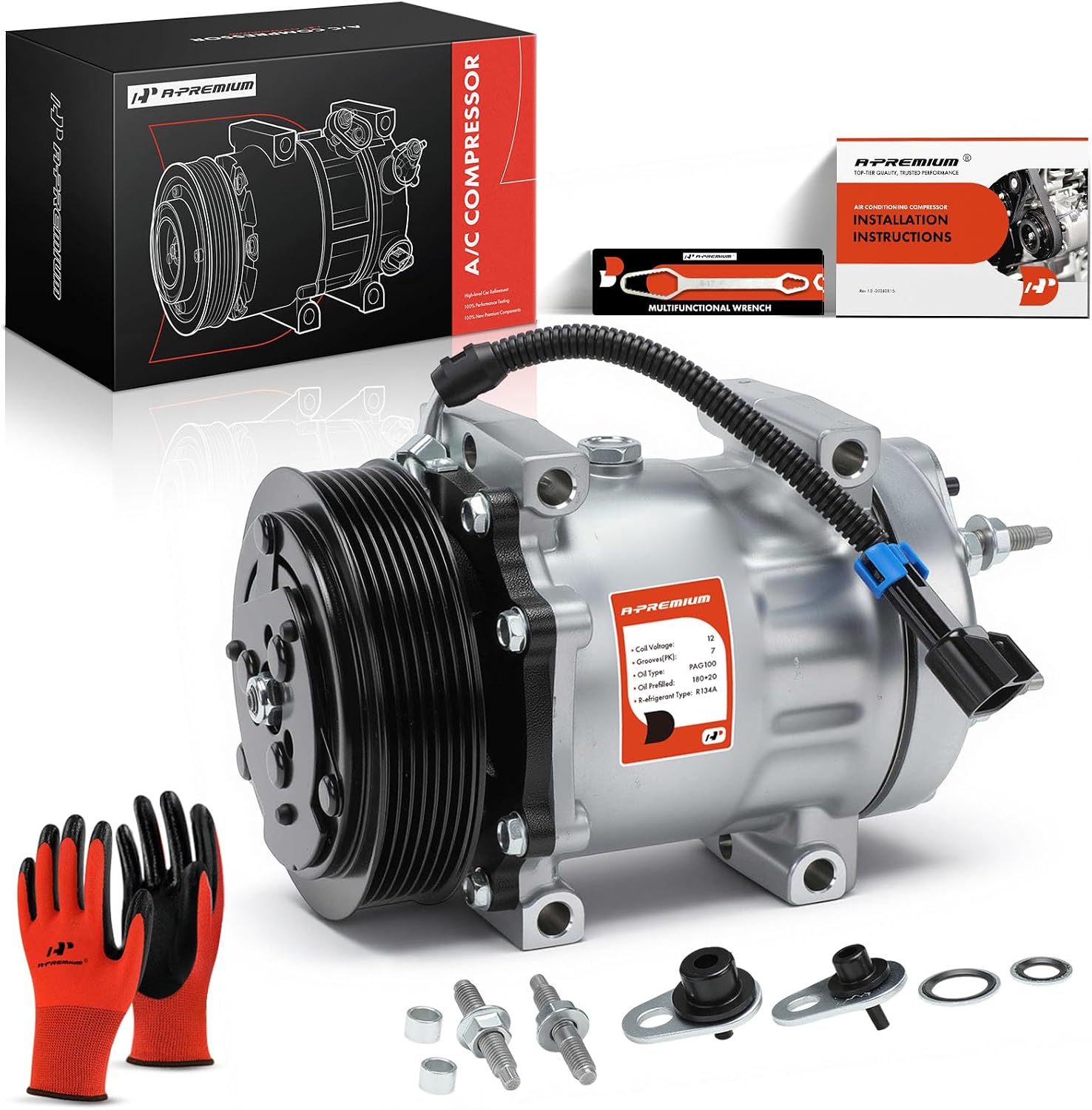 A-Premium Air Conditioner AC Compressor with Clutch Compatible with Kenworth T660 2011-2012, T680 2013-2015/2017-2018, T880 2017-2018 & Peterbilt 365/367 2011-2016, 389 2016, 567 2015-2016, 579, 587