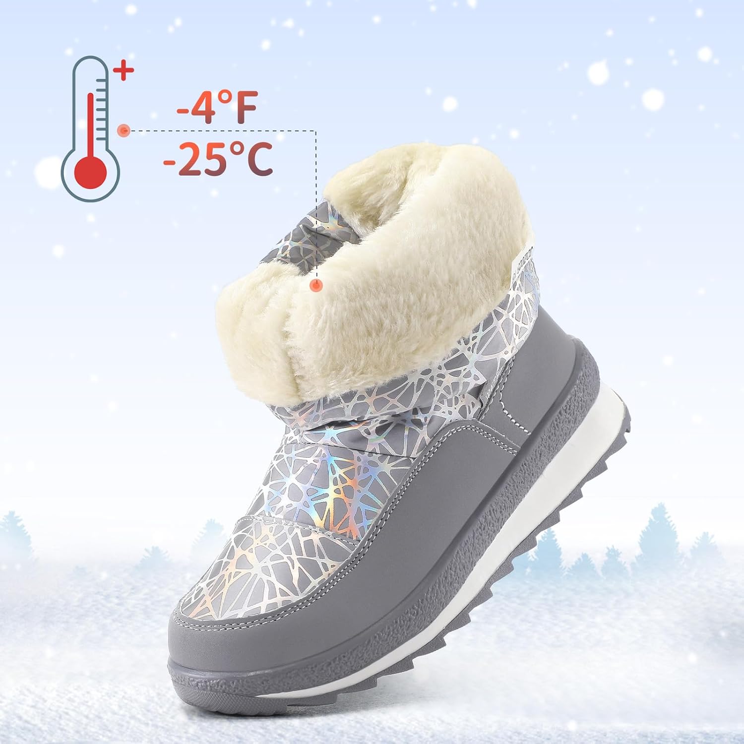 K KomForme Boys & Girls Snow Boots Insulated Fur Lined Warm Anti-Slip Waterproof Winter Boot (Toddler/Little Kid/Big Kid)