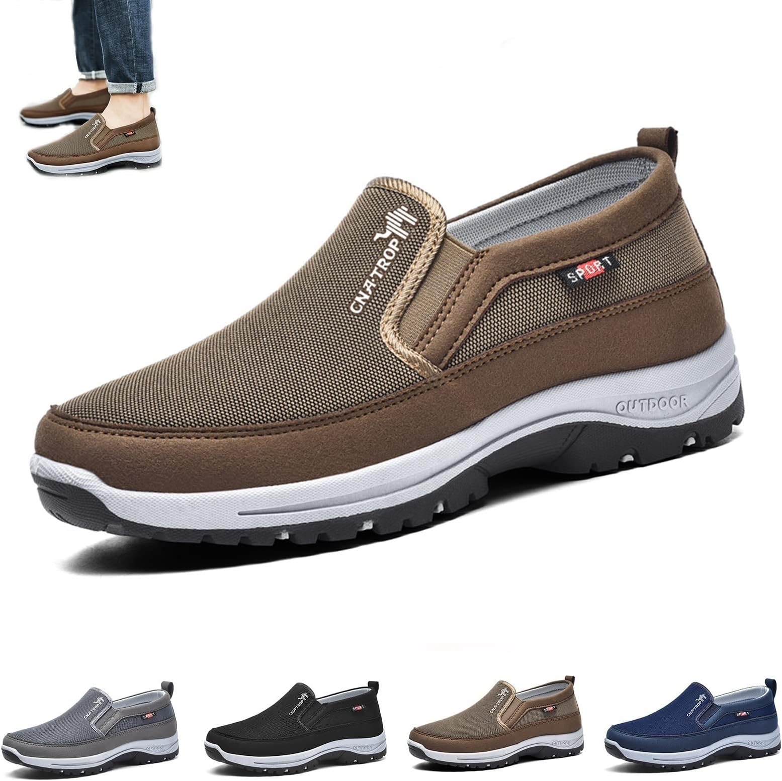 Breathable Orthopedic Travel Plimsolls, CNA Trop Men Orthopedic Shoes, Lightweight Non Slip Comfortable Casual Walking Boat Shoes (Color : Brown, Size : 43 EU)