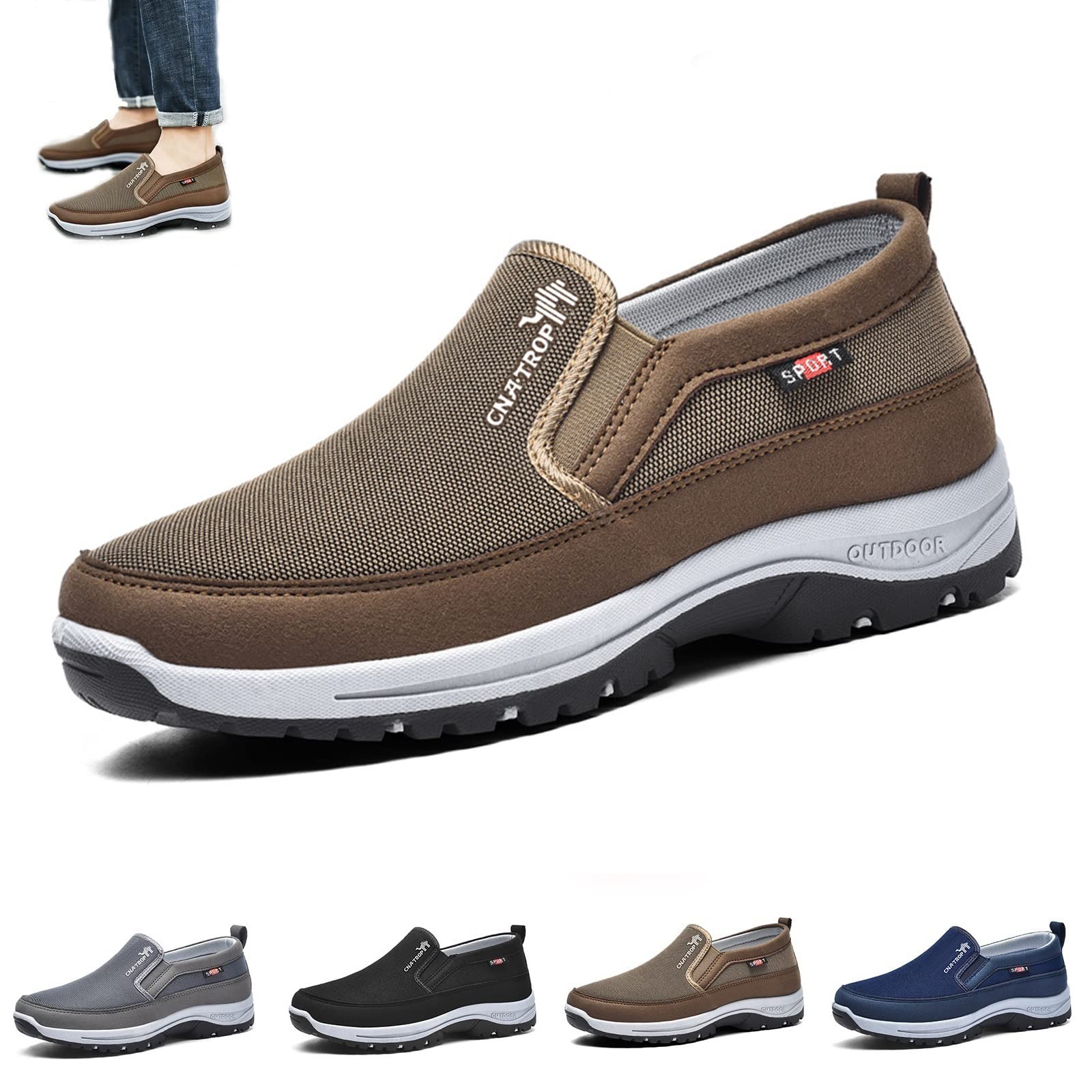 LOVEWLVNCL Breathable Orthopedic Travel Plimsolls, CNA Trop Men Orthopedic Shoes, Lightweight Non Slip Comfortable Casual Walking Boat Shoes (Color : Brown, Size : 43 EU)