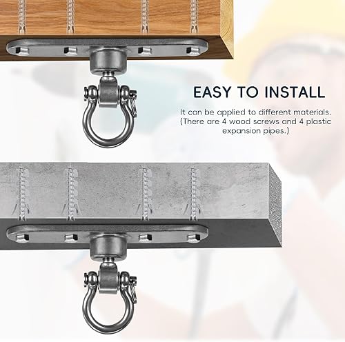 Vista 18 de Colgador de columpio de acero inoxidable resistente con rodamientos lisos de 180 ° + 360 °, capacidad de 1500 libras, hamaca de yoga, bolsa