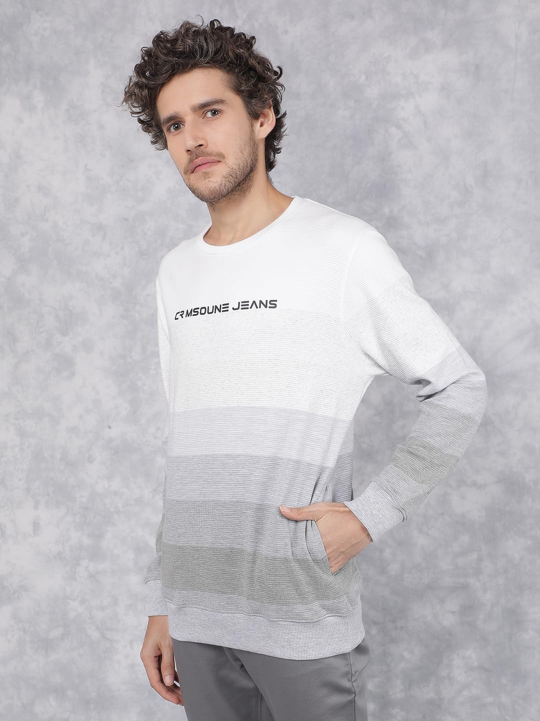 Crimsoune Club Men's Grey Horizontal Stripes Sweatshirt (XL) 1