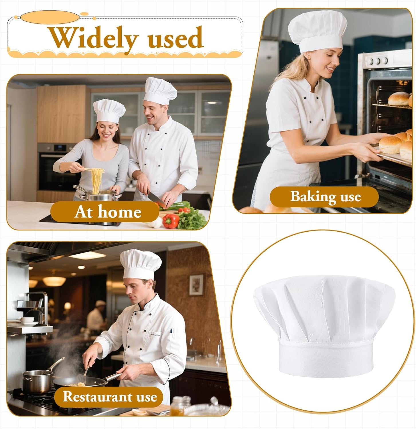 12 Pieces Adult Adjustable Elastic Baker Hat, Chef Hats, Kitchen Cooking Chef Caps for Men Women, White