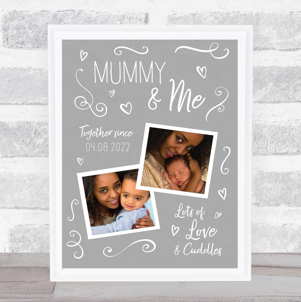Mummy and Me Baby Photo Doodles Mother's Day Grey Birthday Gift Nursery Print
