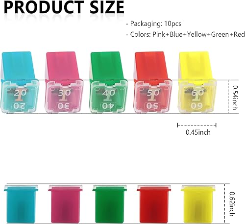 Miniatura 9 de Kit de fusibles en forma de caja de 10 piezas, kit automotriz de fusibles duraderos (20A, 30A, 40A, 50A, 60A-2 de cada uno), kit profesional de