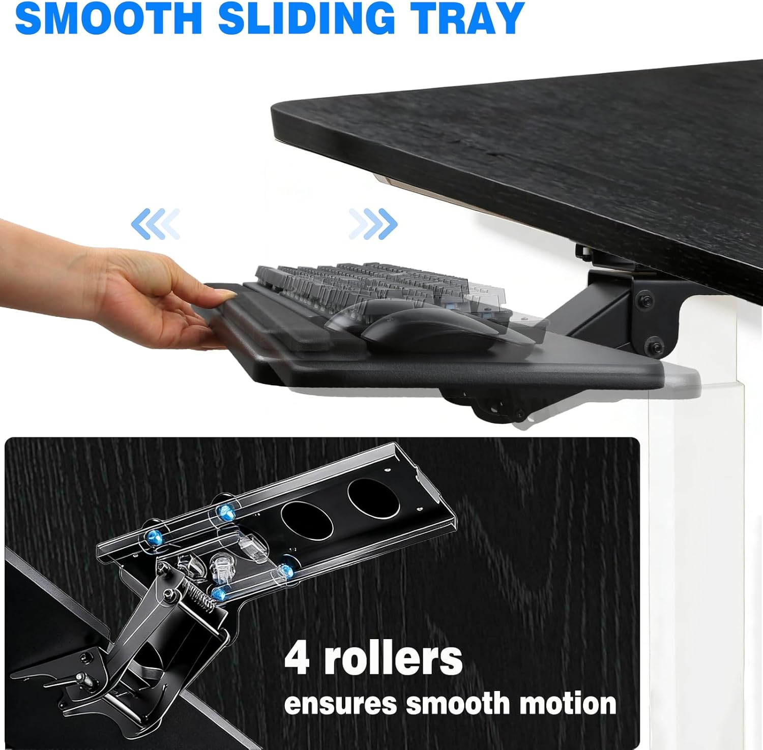 Keyboard Tray Under Desk, Adjustable Ergonomic Keyboard & Mouse Tray, Adjustable for Height and Tilt,Computer Keyboard & Mouse Platform Tray,25"W x 9.8"D Surface