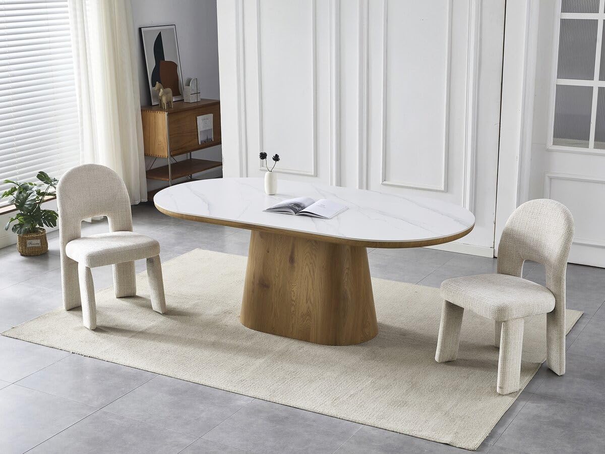 Habitat et Jardin Tavolo da pranzo ovale in legno ceramico Bellagio - 8 posti - Bianco e marrone