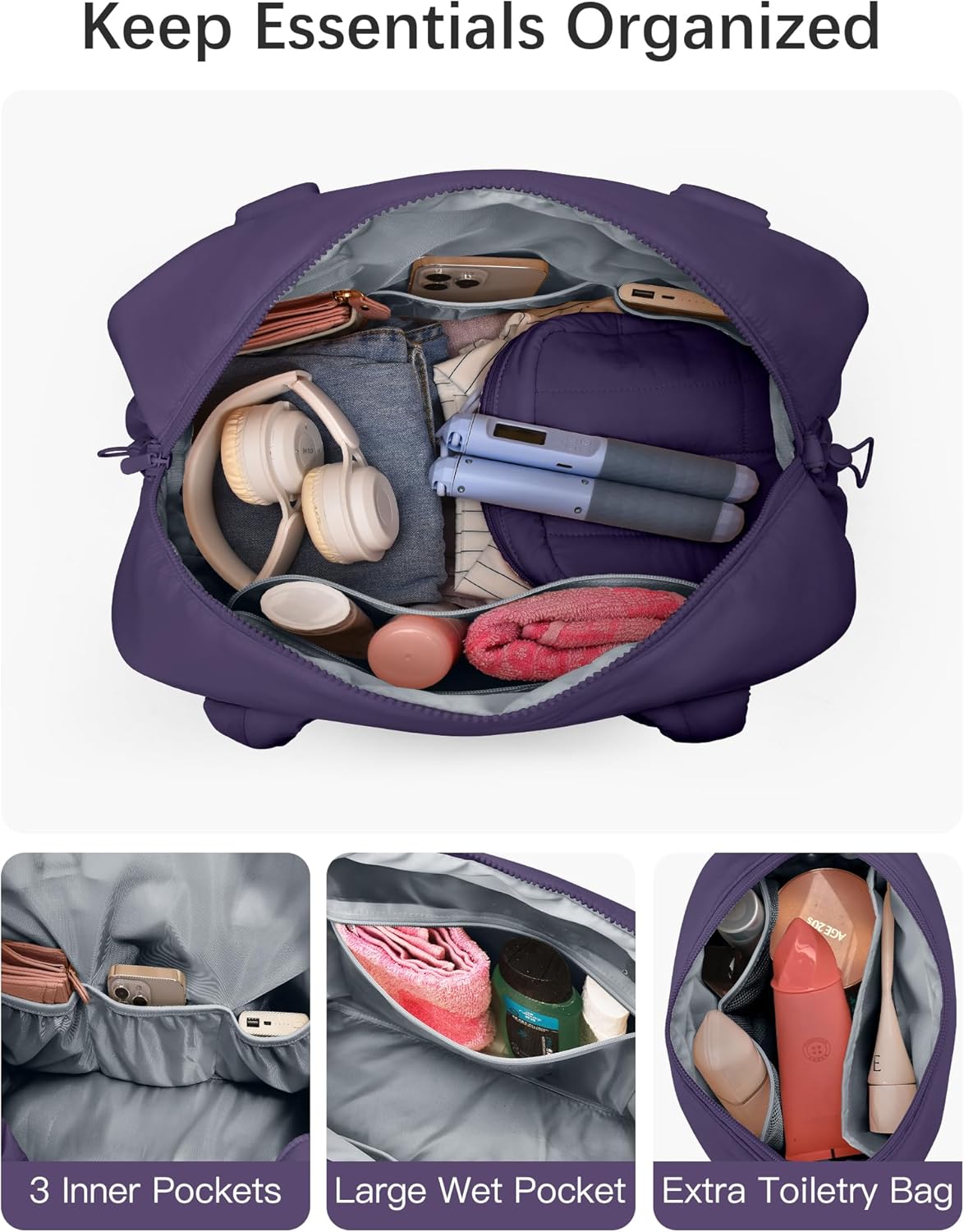 oscaurt Gym Bag for Women Lightweight Duffle Bag for Travel with Toiletry Pouch Water Resistant Carry On Weekender Overnight Duffel