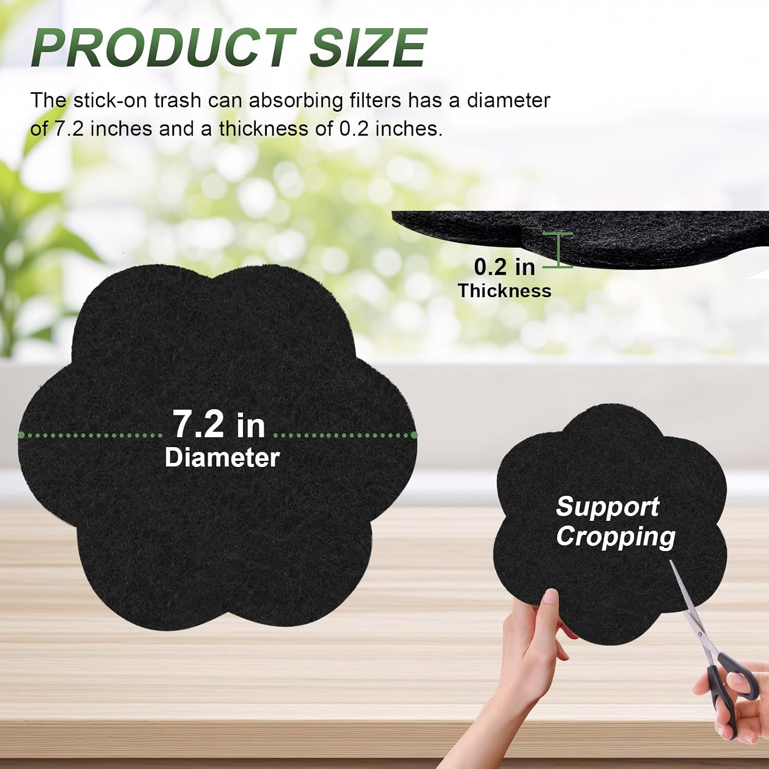 ENLOY 7.2 Inch Universal Trash Can Charcoal Filters Replacements, 12-Pack Flower Shape Stick-on Activated Charcoal, Absorbing Filters Purifying Deodorizer for Compost Bin Pail, Trash Cans, Recycle Bin