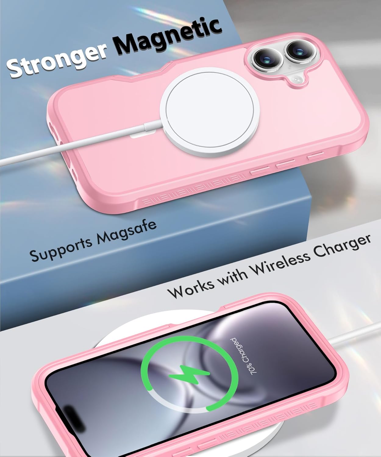 Compatible with iPhone 16 Plus Case, Built-in Screen Protector, with Camera Lens Protector, [Compatible with MagSafe] Matte Back Full Body Phone Case, Protective Cover for 16 Plus 6.7" (Pink) - Image 5