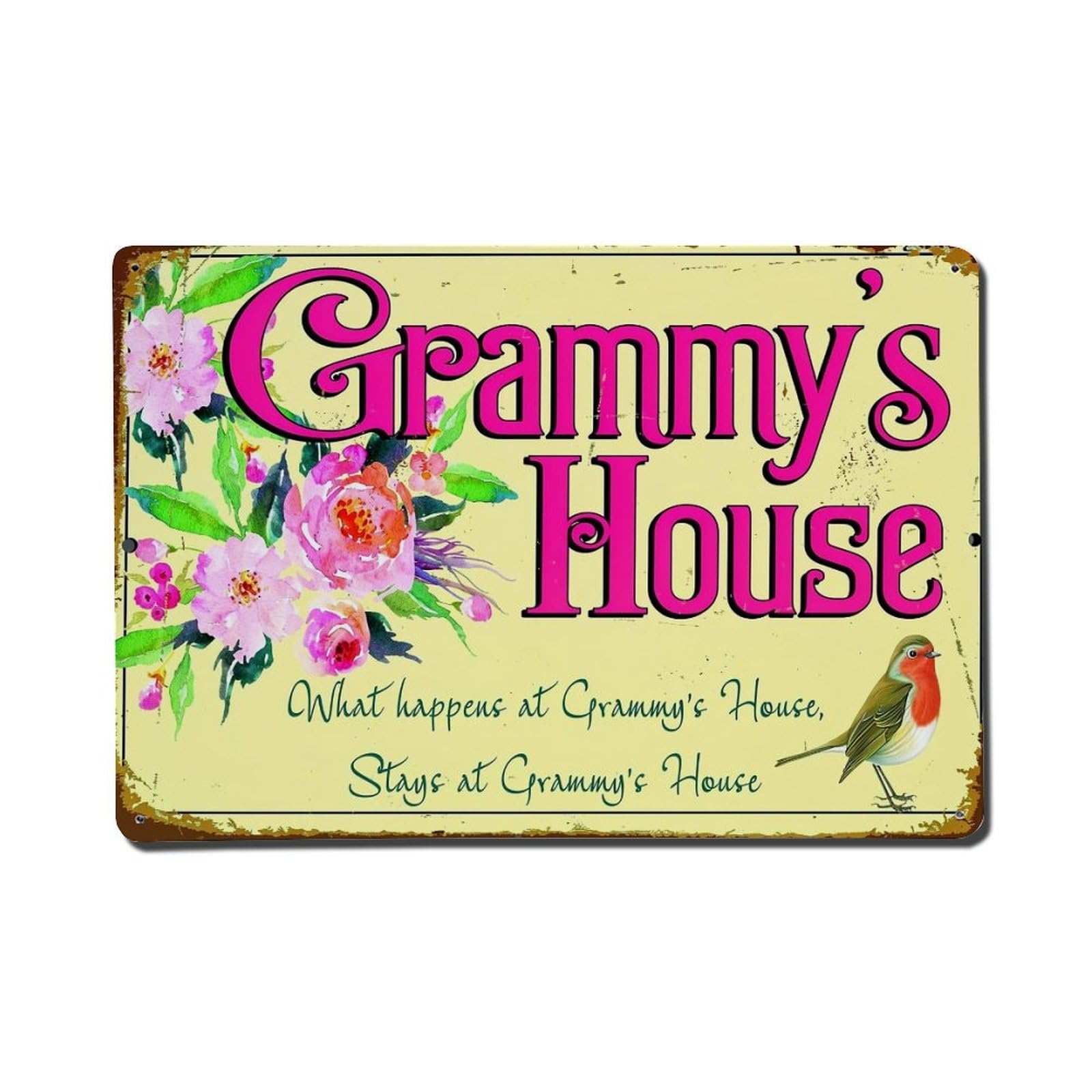 Jdfenggu Vintage Grammys House Floral Bird Sign Retro Metal Tin Sign, Metal Poster For Bar, Home, Man Cave, Kitchen, Laundry Room Art Decor 8X12 Inch