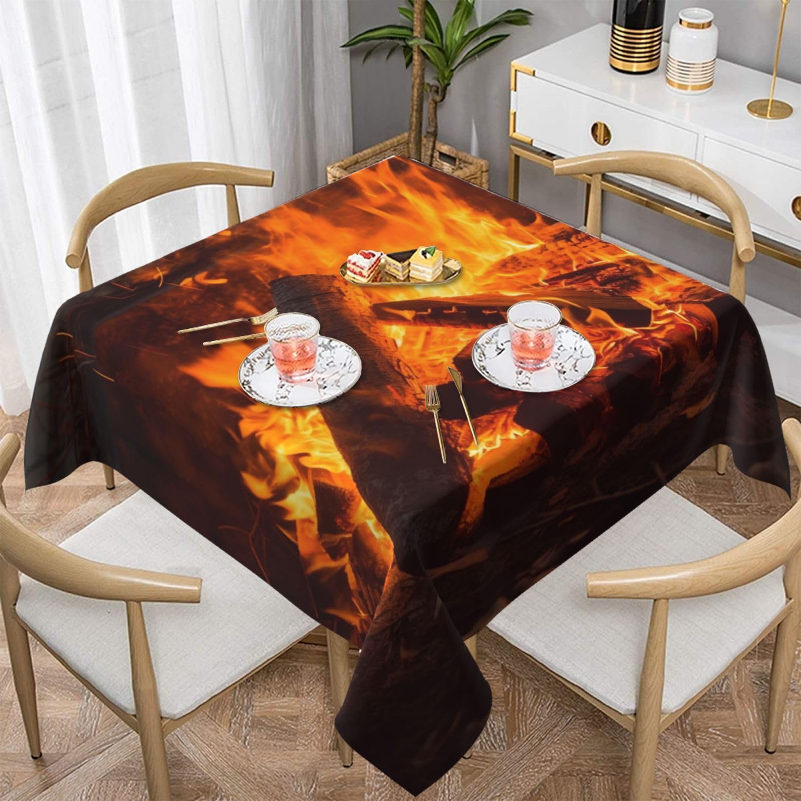 Nappe carrée 152x152 cm motif bois de chauffage imperméable pour table de cuisine et salle à manger