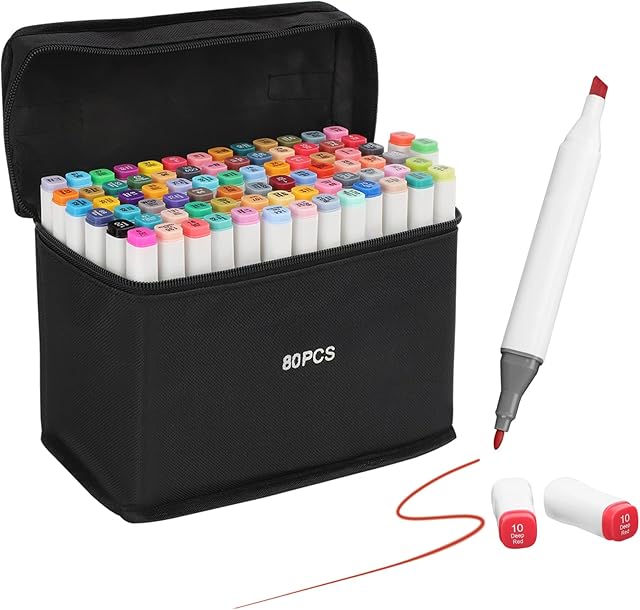 AllRight 80 Colors Alcohol Markers Set Marker Pens Alcohol Graphic Sketch Pens Coarse and Fine Twin Tips Art Oily Pens for Coloring Painting Manga Design(White)