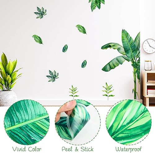 Miniatura 6 de Calcomanías de pared de hojas de plátano gigantes de selva tropical, hojas de palmera naturales, calcomanías de pared para despegar y pegar,