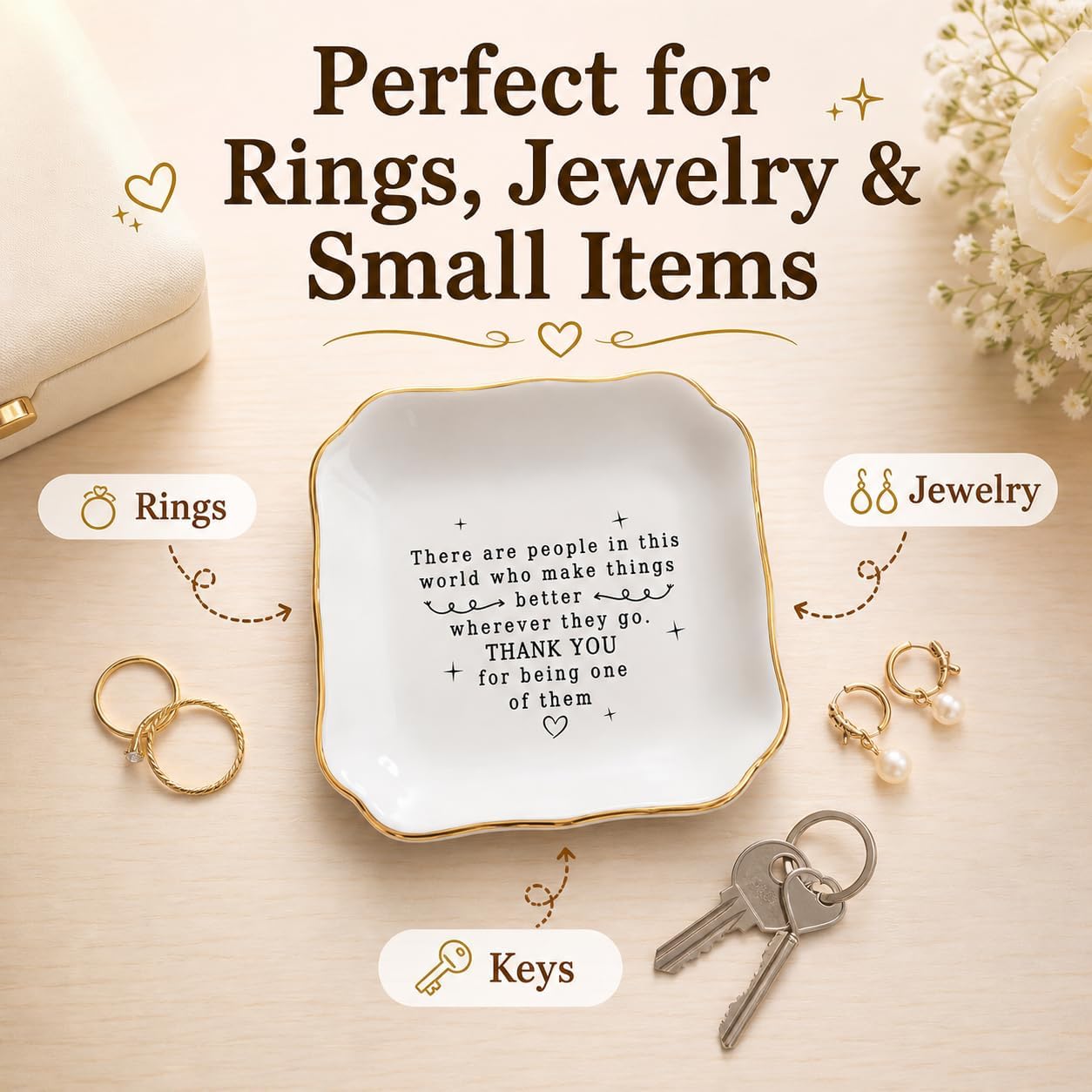 Thank You Gift Jewelry Dish for Women – Ceramic Ring Holder Trinket Tray for Coworker, Friend, Boss, Teacher, Nurse – Appreciation Gifts, Birthday Christmas Desk Decor