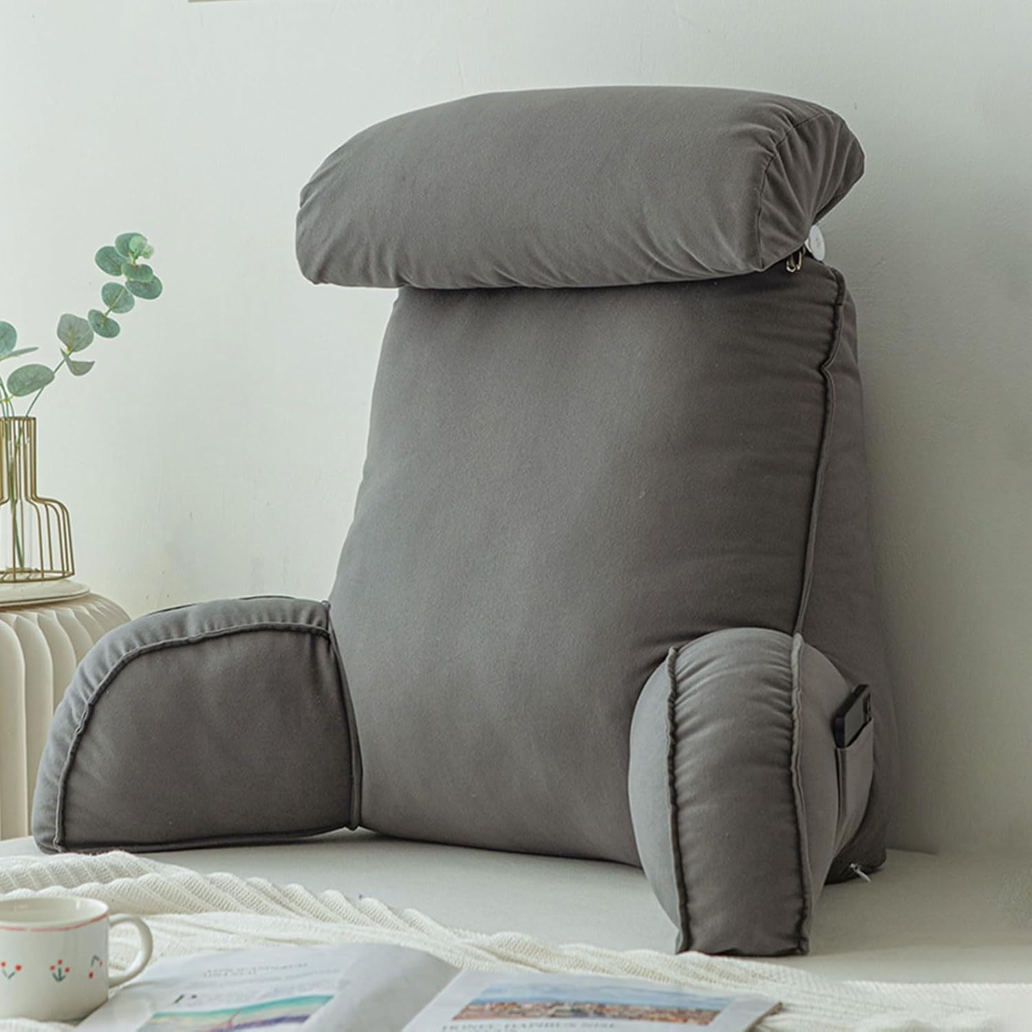 Ergonomic Reading Pillow Design,Back Rest Lumbar Support Arm Seat Cushion Rest Bed Chair Back Cushion,Back Rest Support Pillow For Reading Or Playing,For Bed Sitting Reading,Watching TV 75x40×55 CM