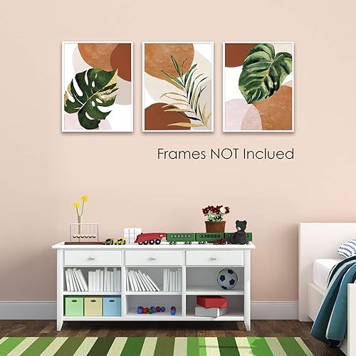 Miniatura 7 de 3 piezas de arte bohemio para pared con hojas de palmera tropicales, sin marco, impresiones minimalistas modernas de mediados de siglo, obras de