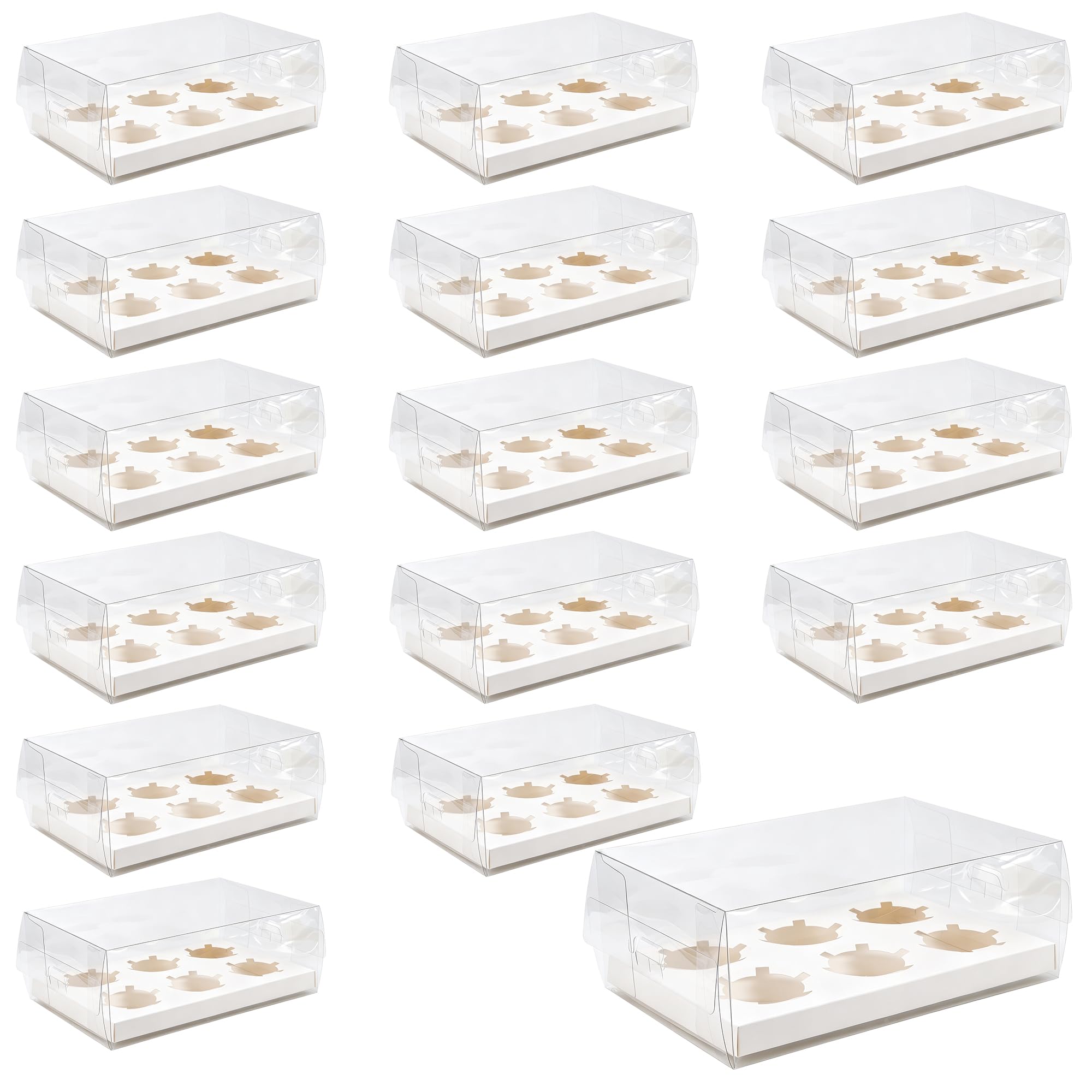 TAICHEUT 16 Pack Cupcake Boxes 6 Hole, Clear Window Cake Boxes for Muffins, Pastries, Desserts, 26.8x18x10 cm
