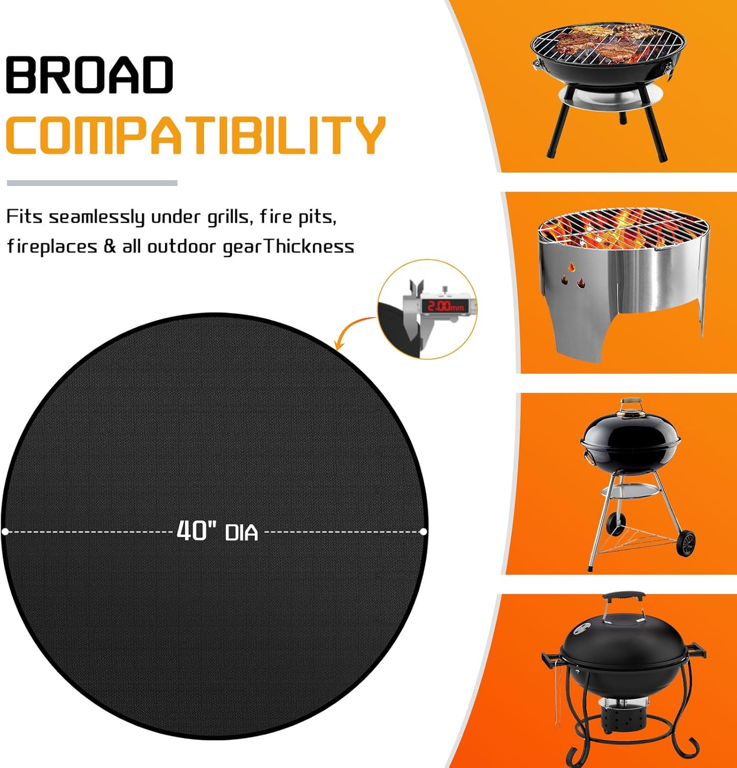 RICHIE 40" Round Fire Pit Mat, Double-Sided Fireproof Under Grill Mat, Heat Resistant Lawn Deck Protector Pad for Solo Stove Bonfire