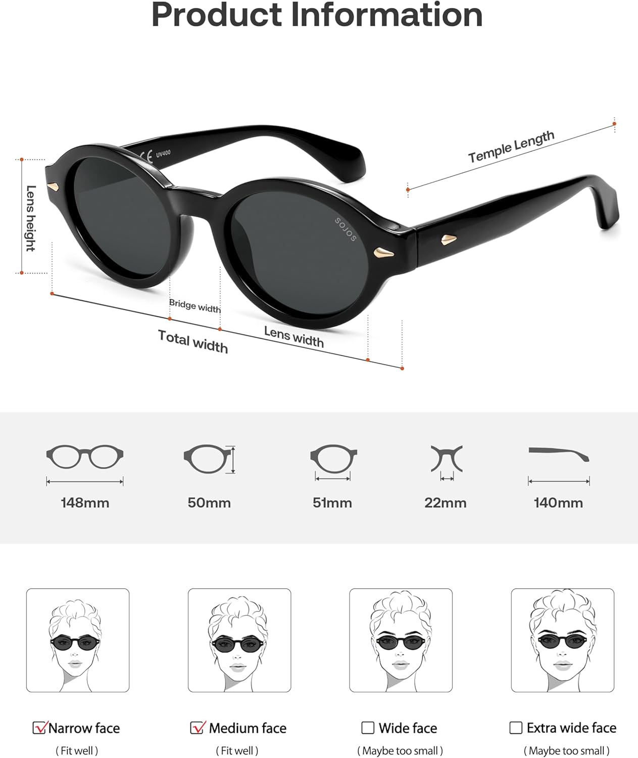 SOJOS Retro Oval Polarized Sunglasses for Women Men Chic Trendy 90s Sunnies Shades UV protection Sun Glasses SJ2630 - Image 6