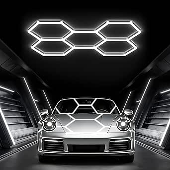 Glitgate Hexagon LED Garage Light, 168W 18480LM, 5-Grid Honeycomb Hex Lighting System, 6500K Ultra Bright Ceiling Light for Garage, Workshop, Basement, Gym