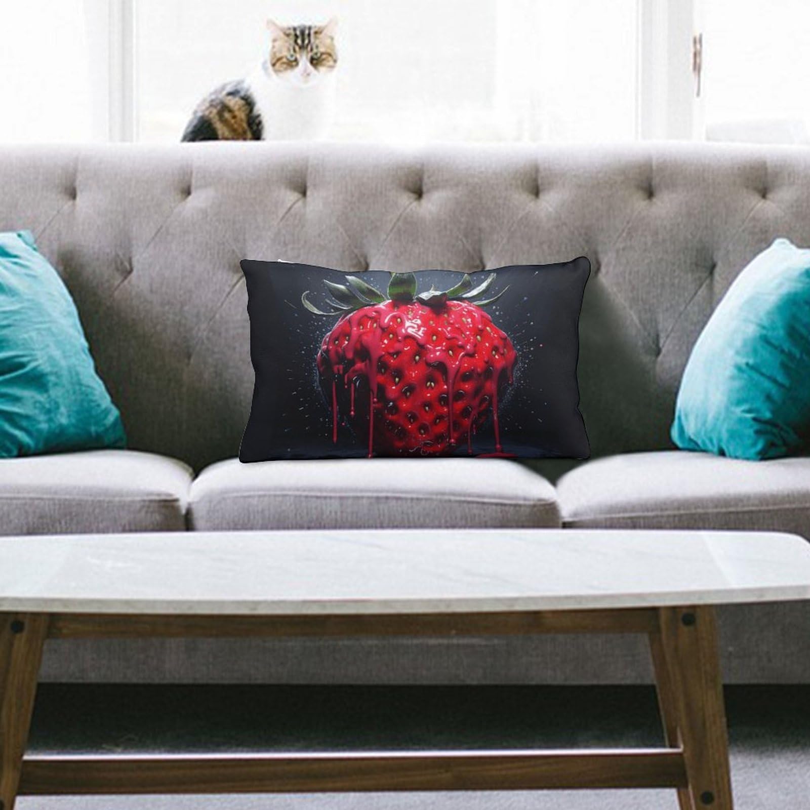 NTVOWPZO Decoration Throw Pillow Covers 8"x12" Pillowcases Covers Bright Red Strawberries Soft Pillowcases Modern Farmhouse Home Decor Sofa Cushions Covers for Couch Bed Living Room
