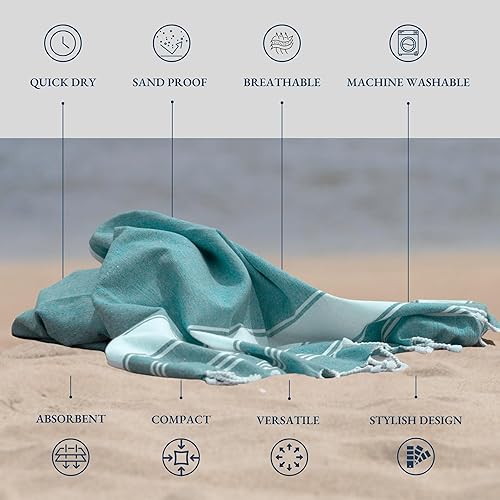 Vista 47 de LANE LINEN Juego de 6 toallas de playa turcas para mujer, tamaño grande, 39 x 71 pulgadas, prelavadas, no se encogen, no se encogen, sin arena