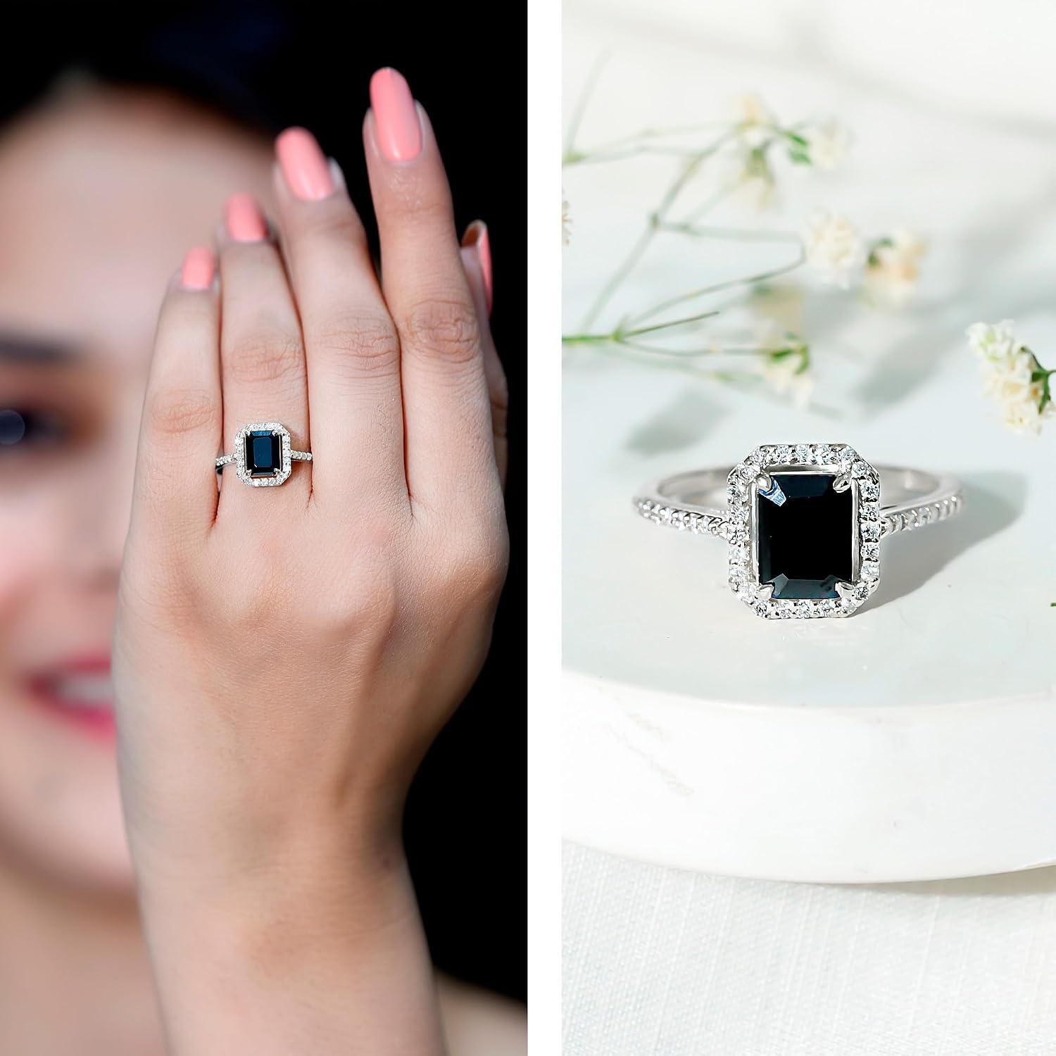 Certified 1.6 Carat Lab Grown Black Diamond Emerald Cut Engagement Ring, Aaaa Quality - Moms Day Gift