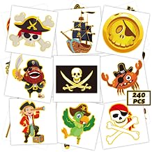 winthrop 240 Pcs Bulk Pirate Glitter Temporary Tattoos, Flash Gold Individually Wrapped Waterproof Safety Tattoos, Best Choice for Pirate Party Makeup, 60 Different Designs Pirate Ships