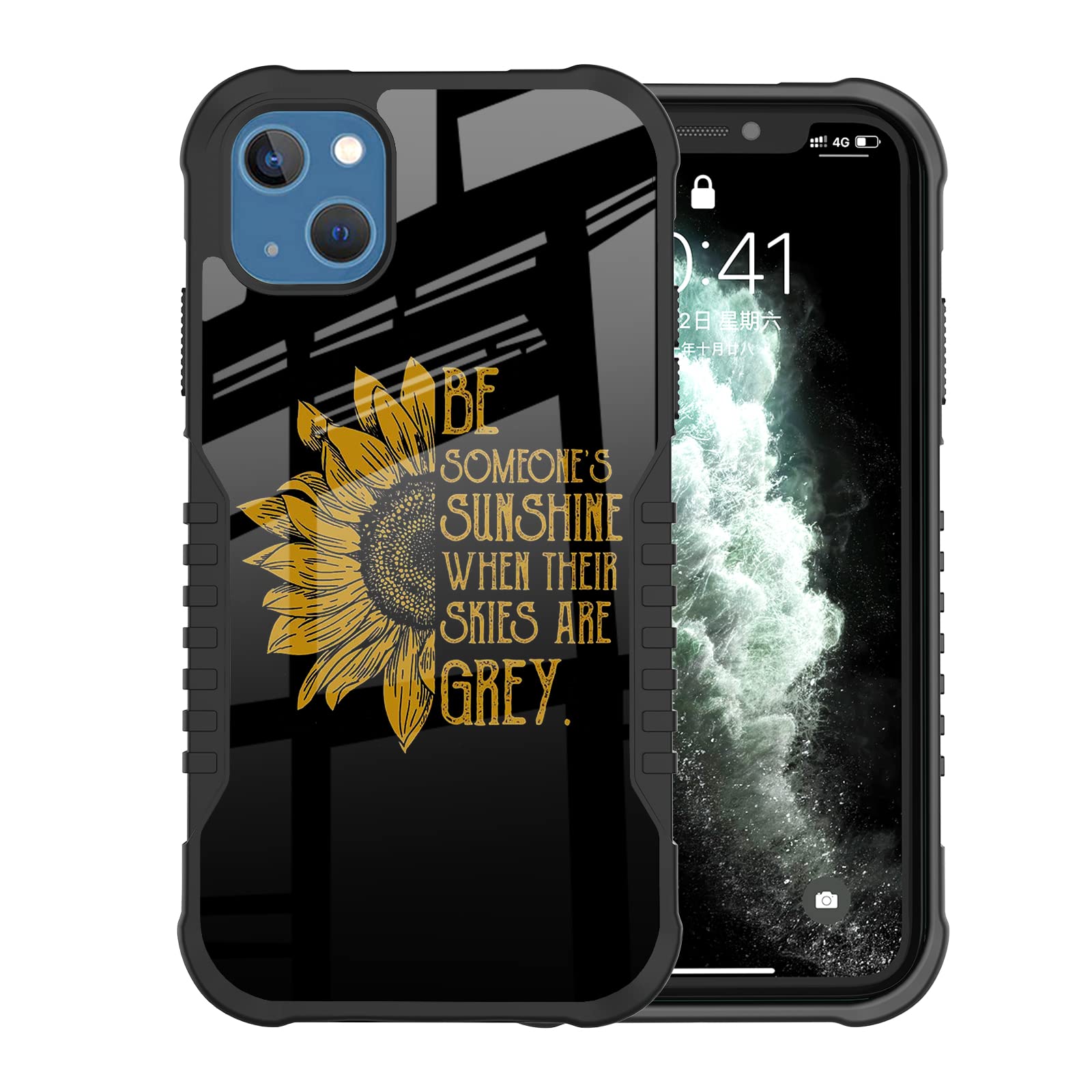 GUWJSO Compatible with iPhone 15 Case Sunflower Be Someone Sunshine Design, Edge Protection Shock-Proof Anti-Scratch Hard Back and TPU Frame Drop