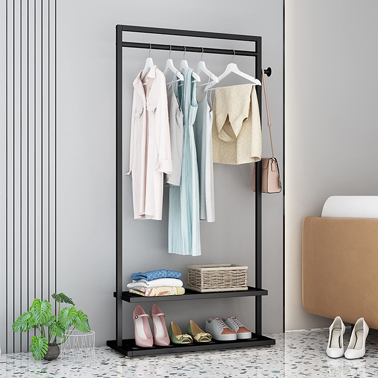 Kleiderständer, zweireihig, Kleiderständer, Kleiderbügel mit Haken, Kleiderständer, strapazierfähige Kleiderstangen für Zuhause/Einzelhandel (Größe: 60 x 32 x 160 cm, Farbe: Schwarz)