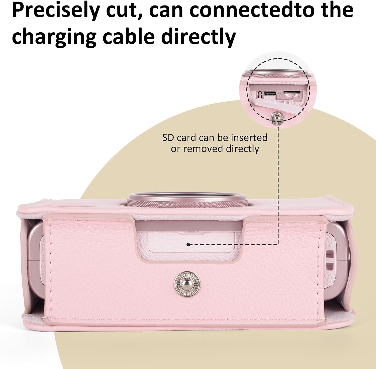 MUZIRI KINOKOO Protective Case for Instax Mini EVO Instant Camera-Lychee Texture Premium PU Leather Fuji Mini EVO Camera Case with Adjustable Shoulder Strap & Precise Open Hole for Charging-Light pink