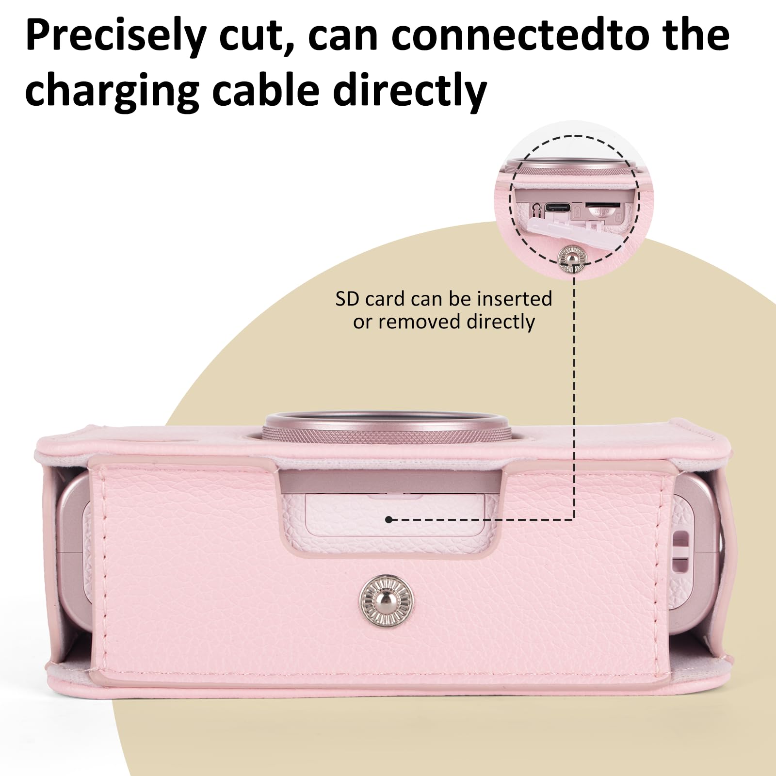 MUZIRI KINOKOO Pokrowiec na aparat Fuji Mini Evo, etui ochronne ze skóry PU kompatybilne z Fuji instant, z paskiem na ramię – kolor miękki różowy, nowoczesny design
