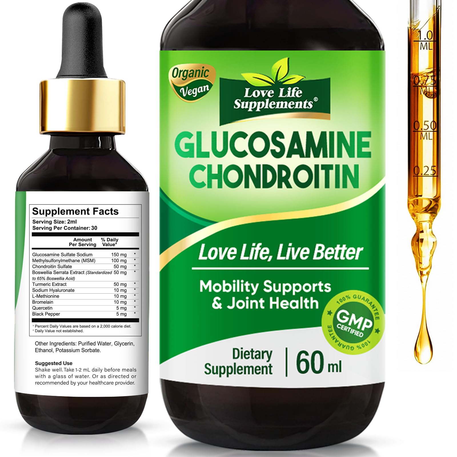 Love Life Supplements Glucosamine Chondroitin MSM Liquid Drops - a powerful joint support formula