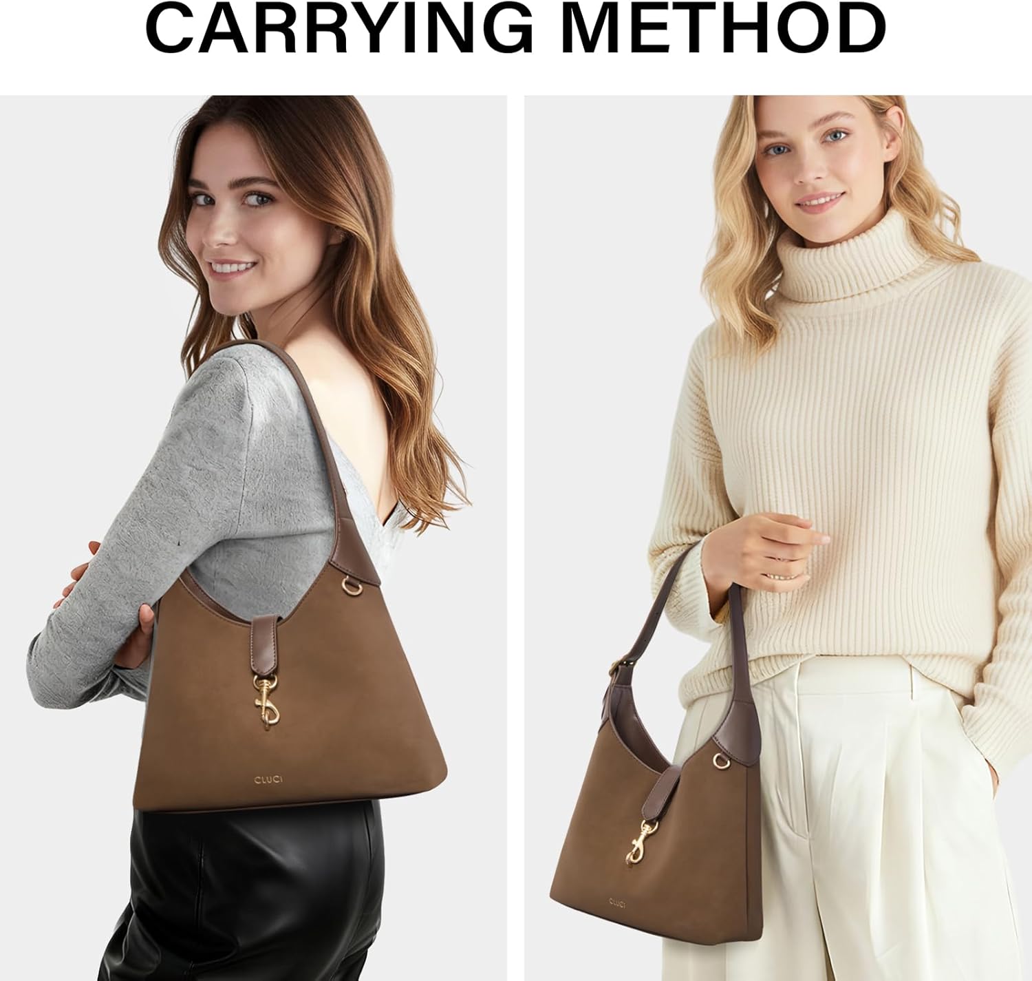 CLUCI Womens Purses and Handbags, Soft Vegan Leather Hobo Bags with Adjustable Strap, Lightweight Slouchy Shoulder Bag