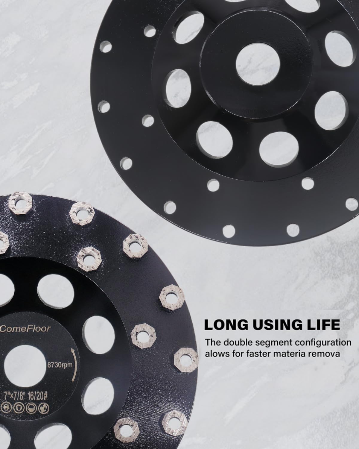 Diamond Grinding Cup Wheel for Hard Concrete Floor, Epoxy Coating Removal, 24 Aggressive Honeycomb Segments, 7 Inch 7/8" Arbor, 16/20 Grit